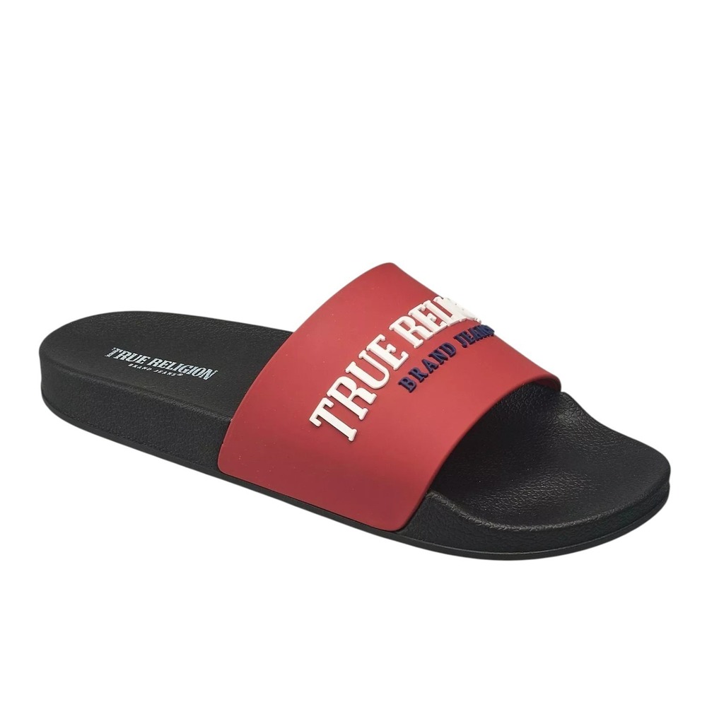 True‎ Religion TR Weezy Slides Mens Size 10 Red White Black Slip On Sandals NWT
